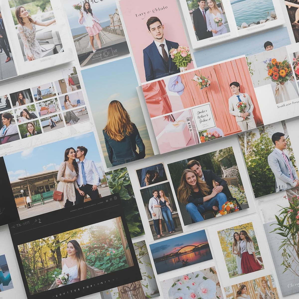 Family album with timeline layout displaying birthday celebration photos